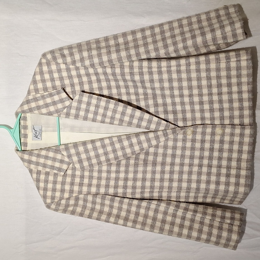 Vintage Wool Plaid Blazer, Grey And White, Koret, Sz 10, NWOT - Picture 6 of 15